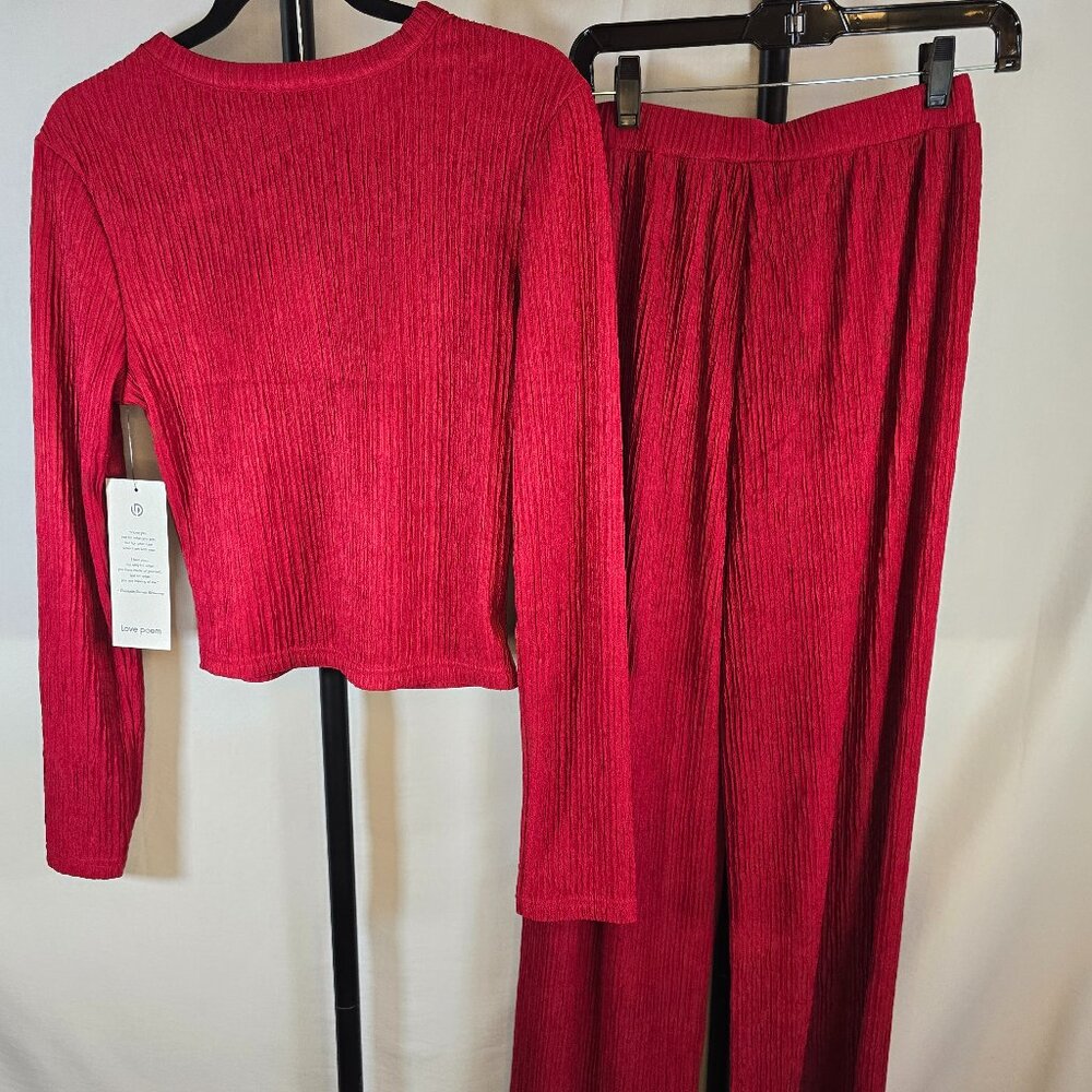 Love Poem Red Ribbed Button-Front Top & Wide-Leg Pants Set - Picture 2 of 4
